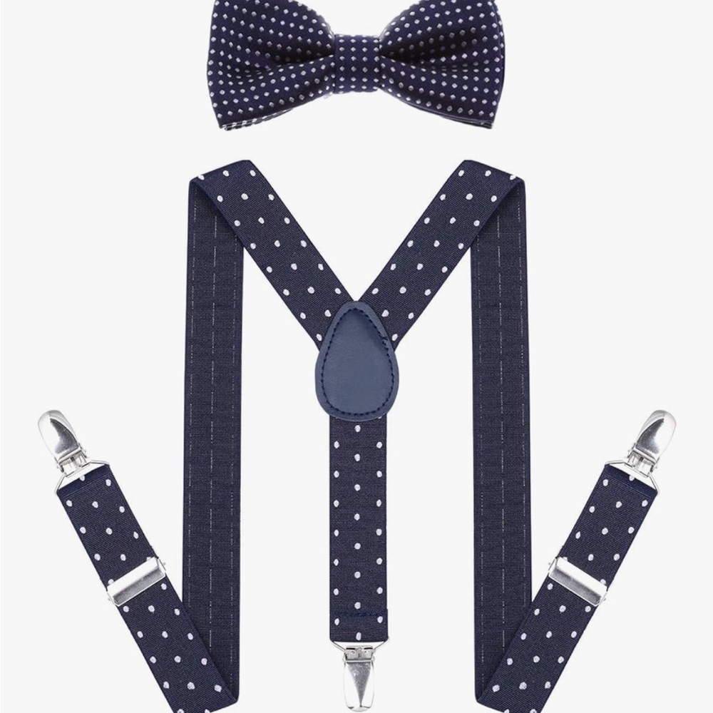 Navy Polka Dot Kids Suspenders and Bow Tie Set